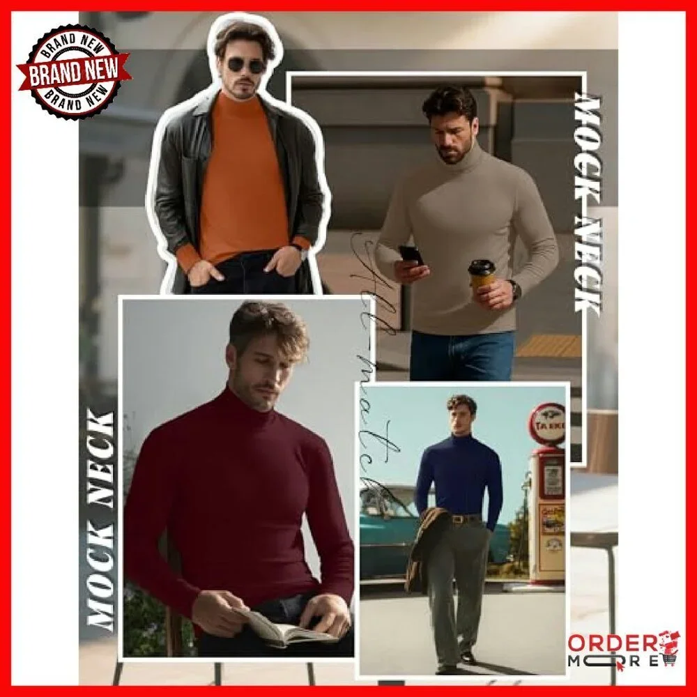 Men's Big Tall Turtleneck Shirts 6 Pack Long Sleeve Thermal Tops
